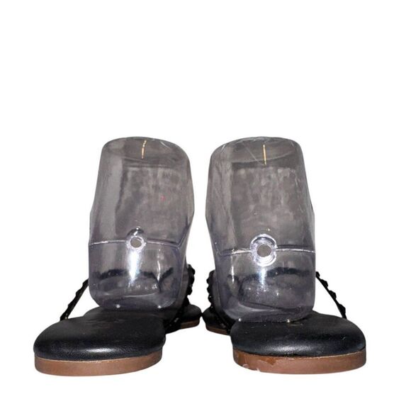 Yosi Samra YS Roee Tonal Stud Sandals 7 Black Leather Thong Flip Flop Cushioned - Picture 8 of 9